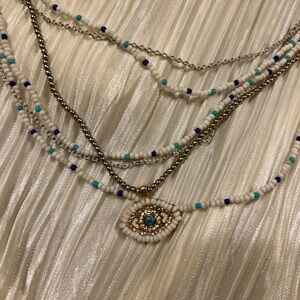 Rebecca Minkoff - Layered Beads Evil Eye Necklace (Turquoise Multi) Necklace